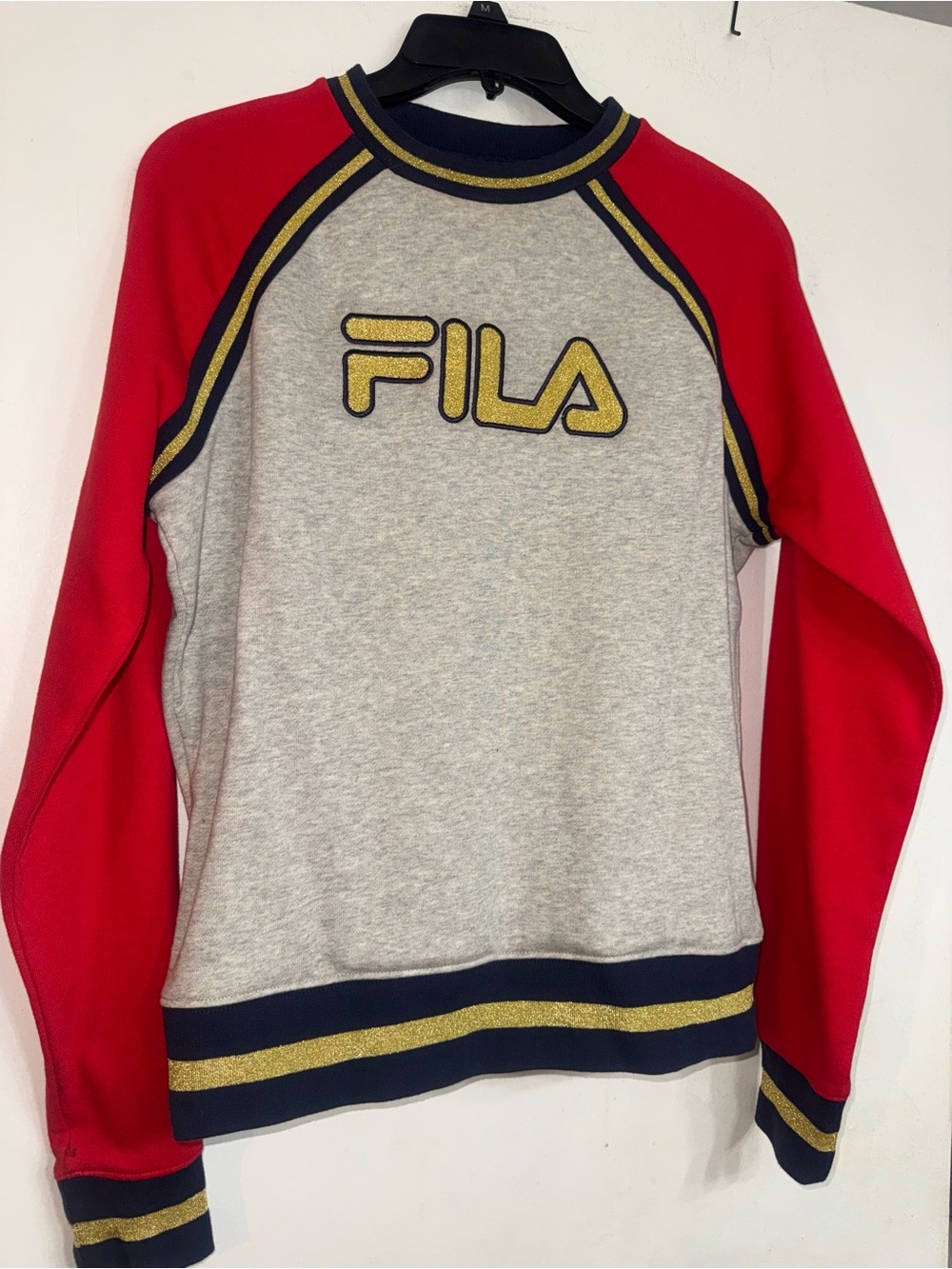 FILA Gray and Red Logo Raglan Sweater